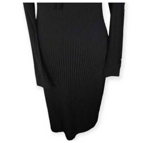 AVEC LES FILLES RIBBED BLACK COLD SHOULDER BODYCON LONG SLEEVE DRESS SZ.M EUC. - Picture 6 of 10
